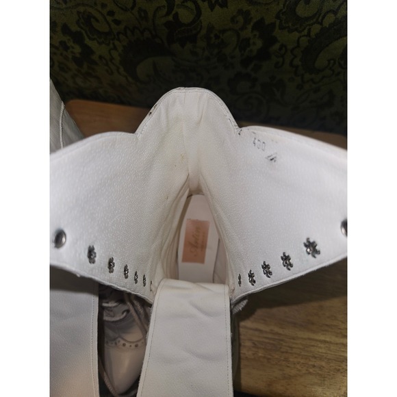 Vintage Style Victorian Lace Up Cream Leather Boots Stevie Nicks Retro Steampunk - Picture 11 of 13